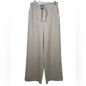 SUGARLIPS pants Size Small cream step up wide leg lined belted linen blend‎ NWT
